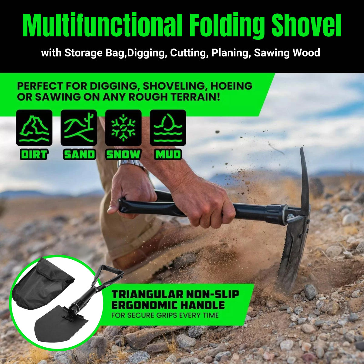 Folding Survival Shovel Outdoor Camping Emergency Tool For Hiking Fishing Rescue Gear