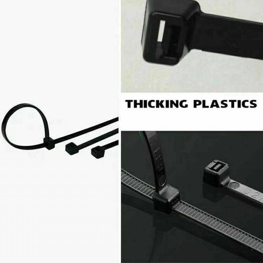 250X Cable Ties Zip Ties Nylon UV Stabilised Black Cable Tie - 3.5*300mm