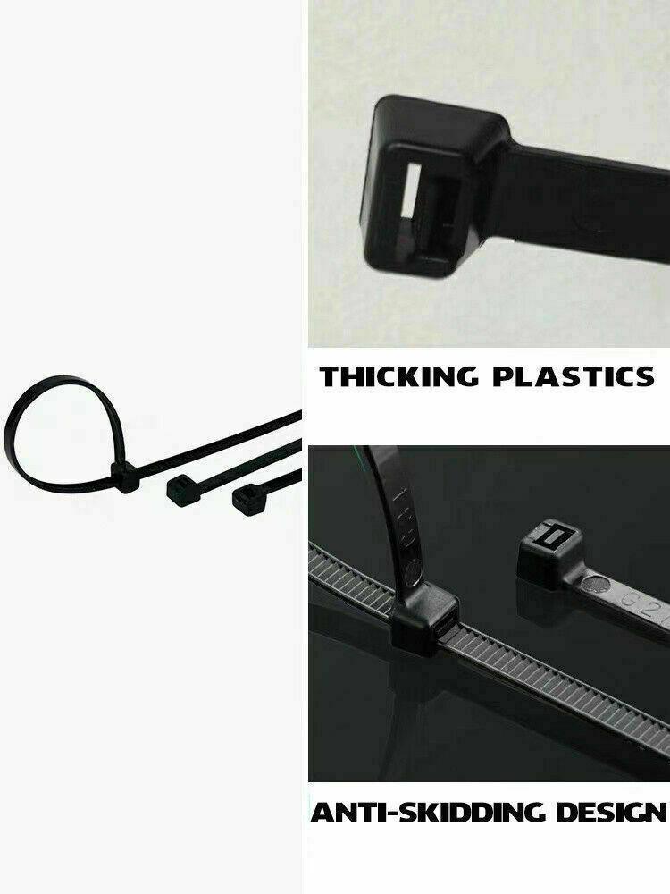 50X Cable Ties Zip Ties Nylon Uv Stabilised Black Cable Tie - 7.2*400mm