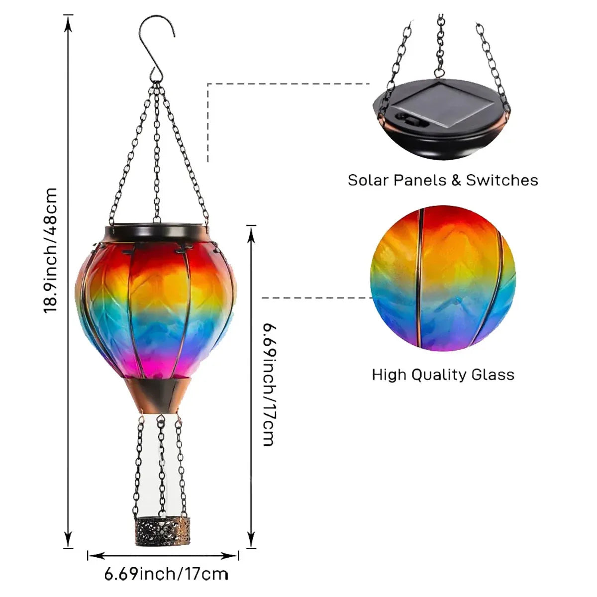 Hot Air Balloon Solar Lantern Garden Decor Outdoor Patio Hanging Lights Durable