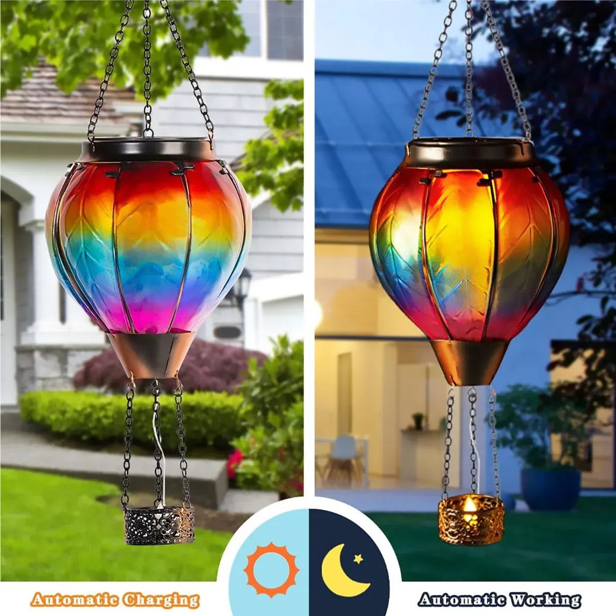 Hot Air Balloon Solar Lantern Garden Decor Outdoor Patio Hanging Lights Durable