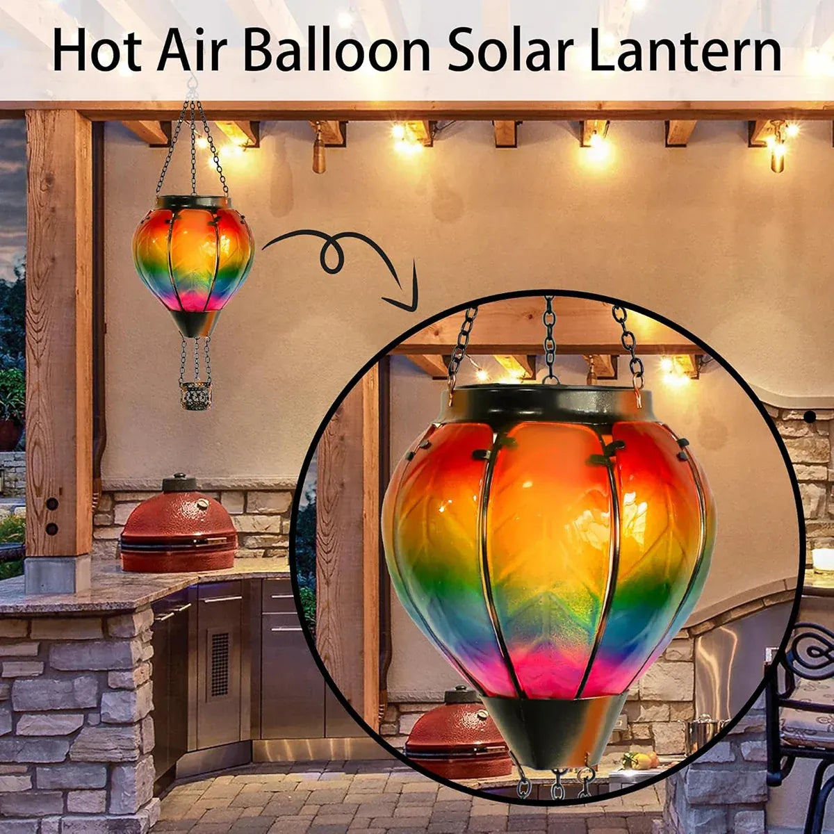 Hot Air Balloon Solar Lantern Garden Decor Outdoor Patio Hanging Lights Durable