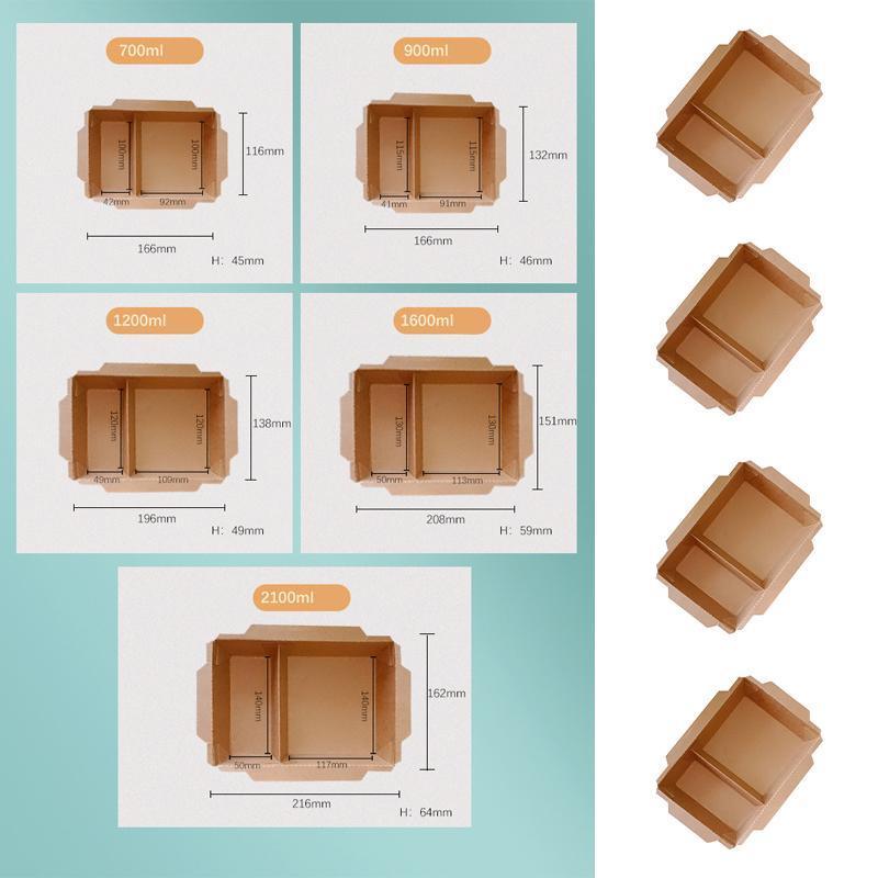 200 x Brown Bento Salad Pasta Rice Kraft Paper Lunch Box Takeaway Food Container - 1200ml+PET lid