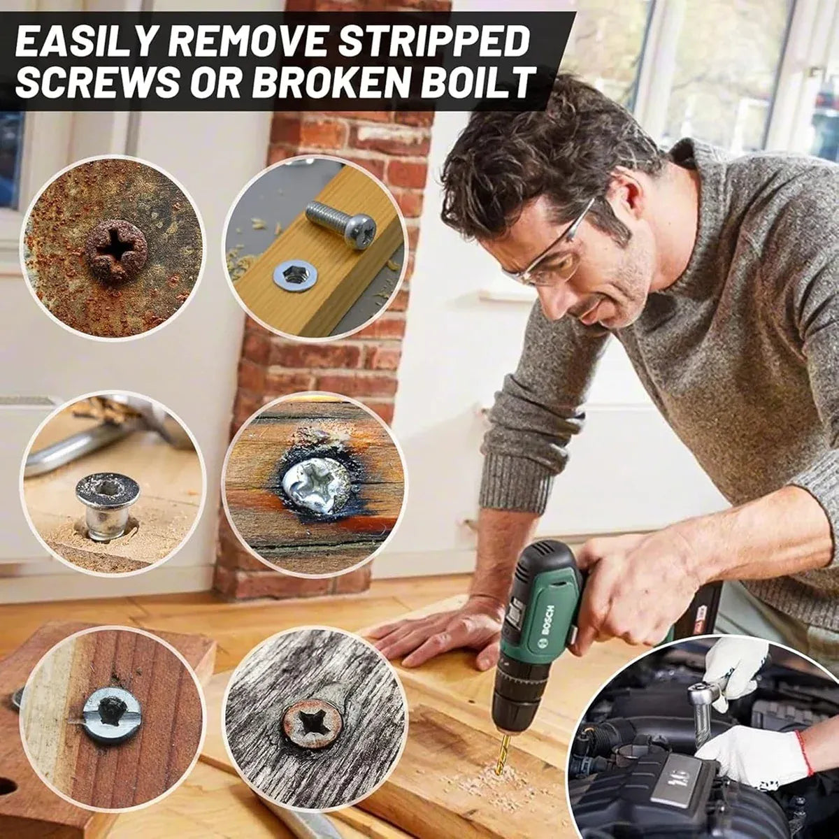 15Pcs Multi Function Drill Bit Stripped Screw Extractor Bolt Screw Remover Set