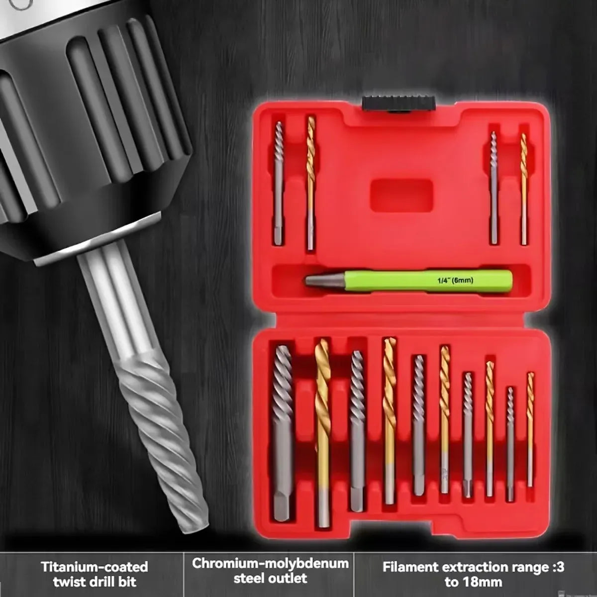 15Pcs Multi Function Drill Bit Stripped Screw Extractor Bolt Screw Remover Set