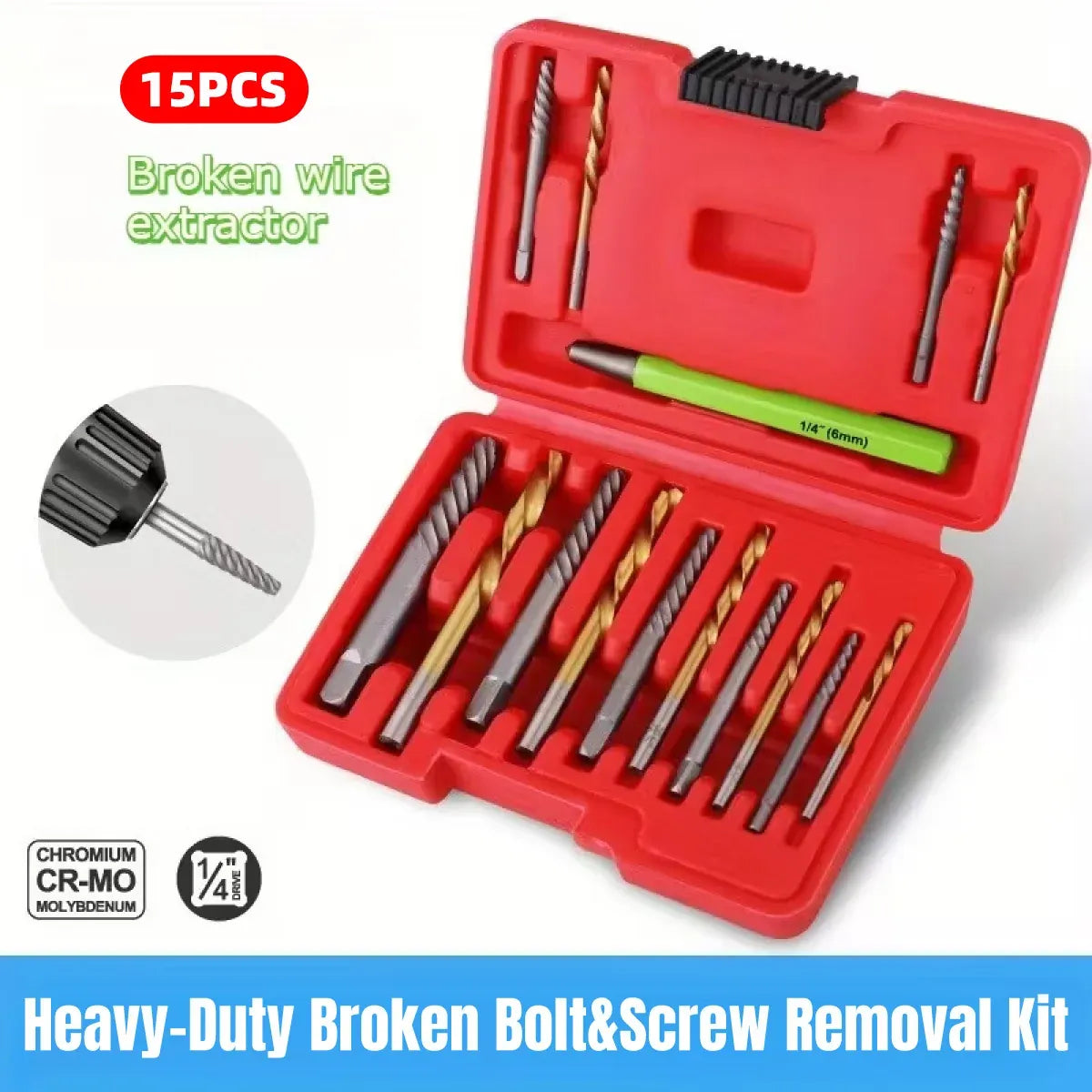 15Pcs Multi Function Drill Bit Stripped Screw Extractor Bolt Screw Remover Set