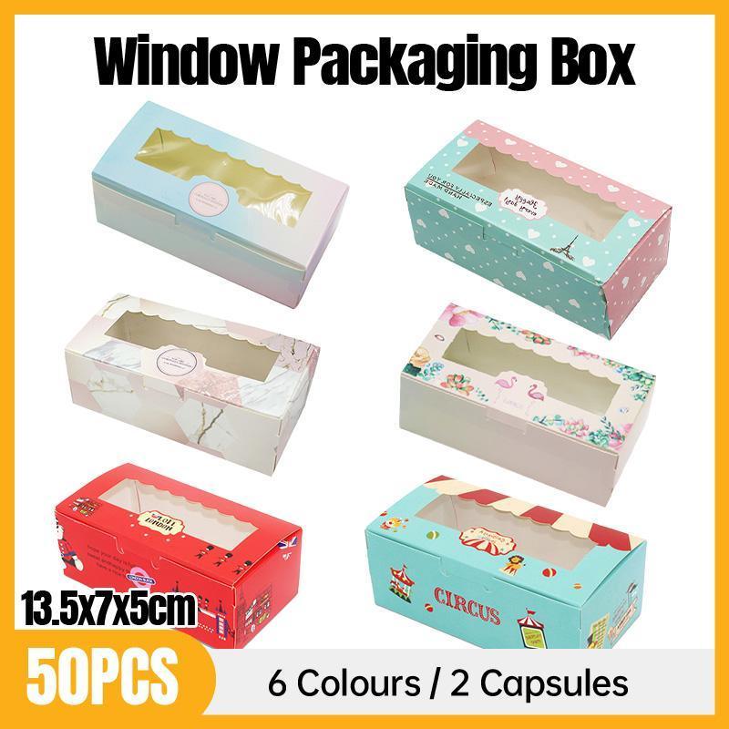 50PCS Set of 2 Premium Cake Packaging Boxes Clear Window Food Grade Cardboard - Circus-50pcs