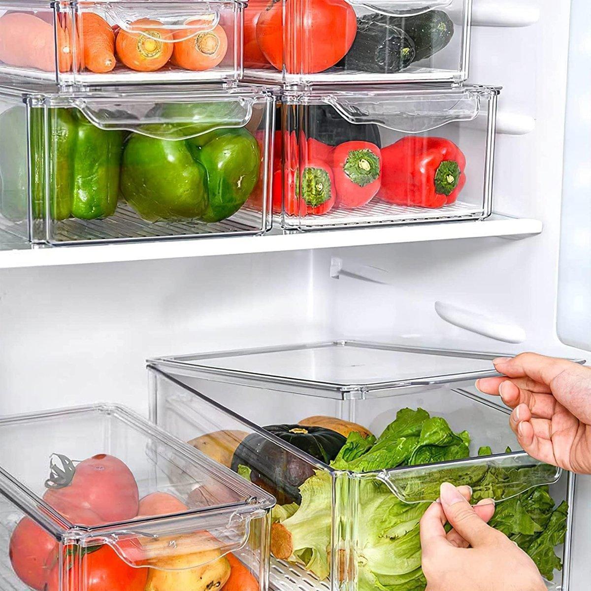 10PCS Clear PET Refrigerator Storage Box Food Grade Fruit Freezer Organizer Set