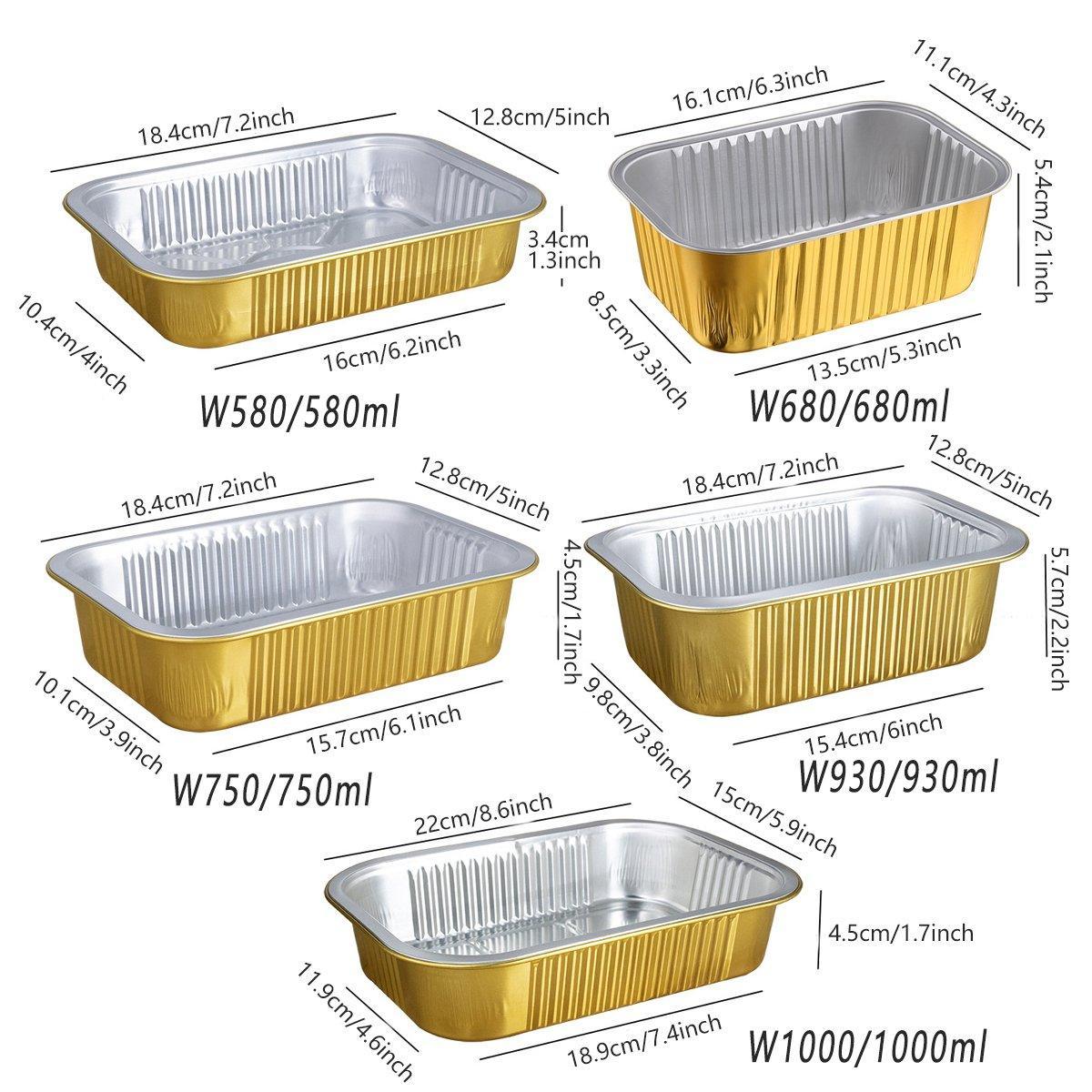 50 PCS Thickened Foil Box with Plastic Lid Rectangular Aluminum Foil - 1000ml