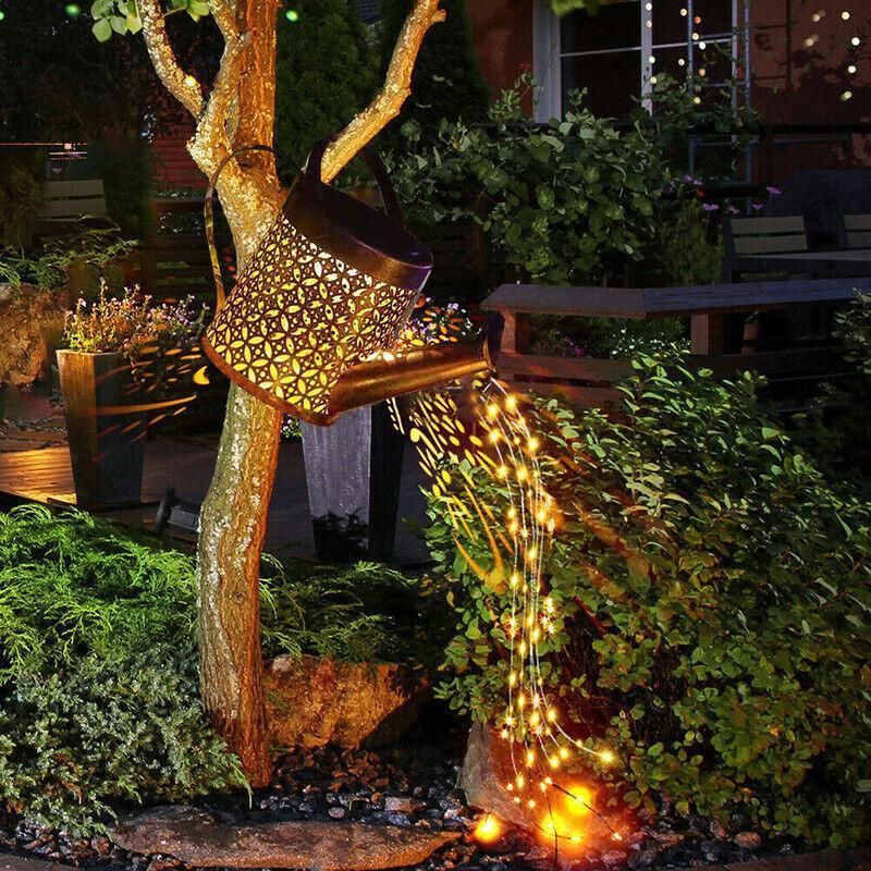 Solar Led Watering Can String Light Outdoor Garden Art Waterfall Lamp Decoration - Style A: Shower + Lamp