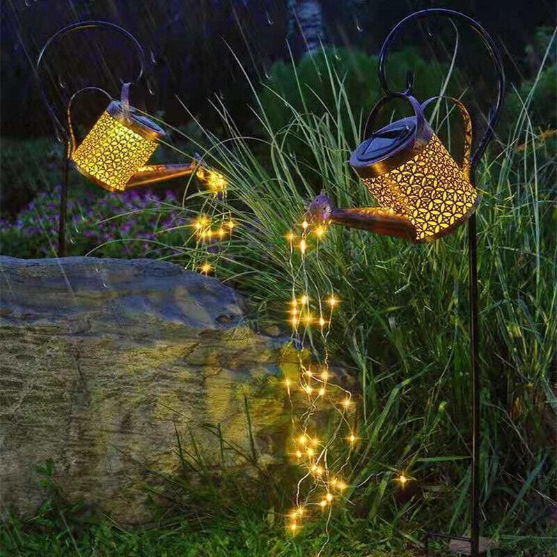 Solar Led Watering Can String Light Outdoor Garden Art Waterfall Lamp Decoration - Style A: Shower + Lamp