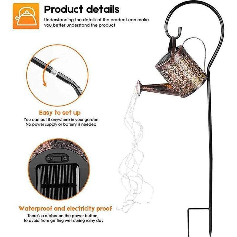Solar Led Watering Can String Light Outdoor Garden Art Waterfall Lamp Decoration - Style A: Shower + Lamp