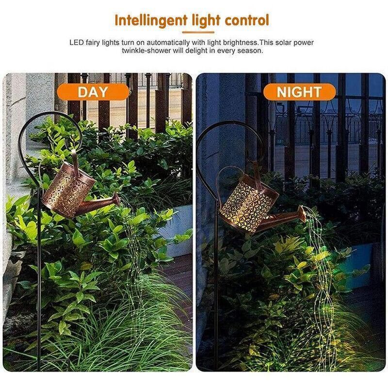 Solar Led Watering Can String Light Outdoor Garden Art Waterfall Lamp Decoration - Style A: Shower + Lamp