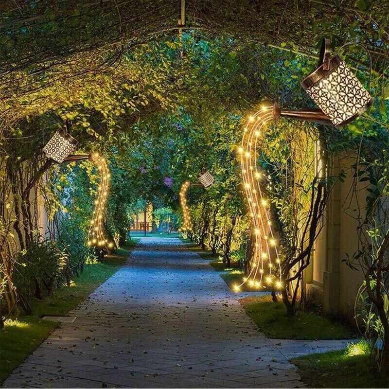 Solar Led Watering Can String Light Outdoor Garden Art Waterfall Lamp Decoration - Style A: Shower + Lamp