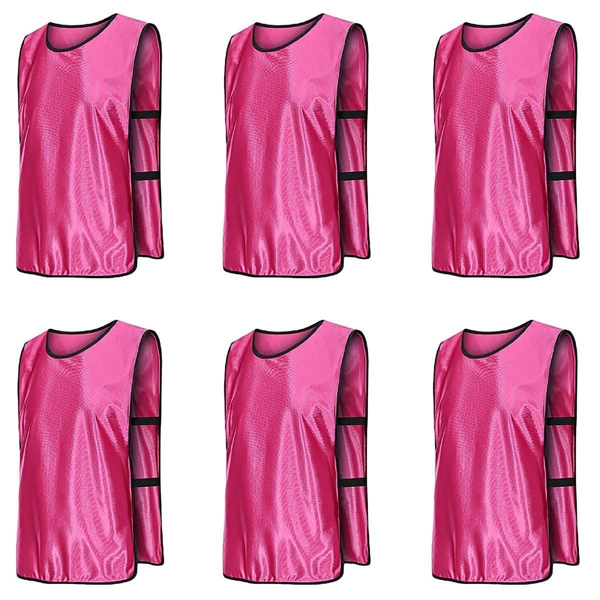6X Sports Training Bibs Soccer Vests Group Team Bibs Basketball Cricket Football - Pink-L