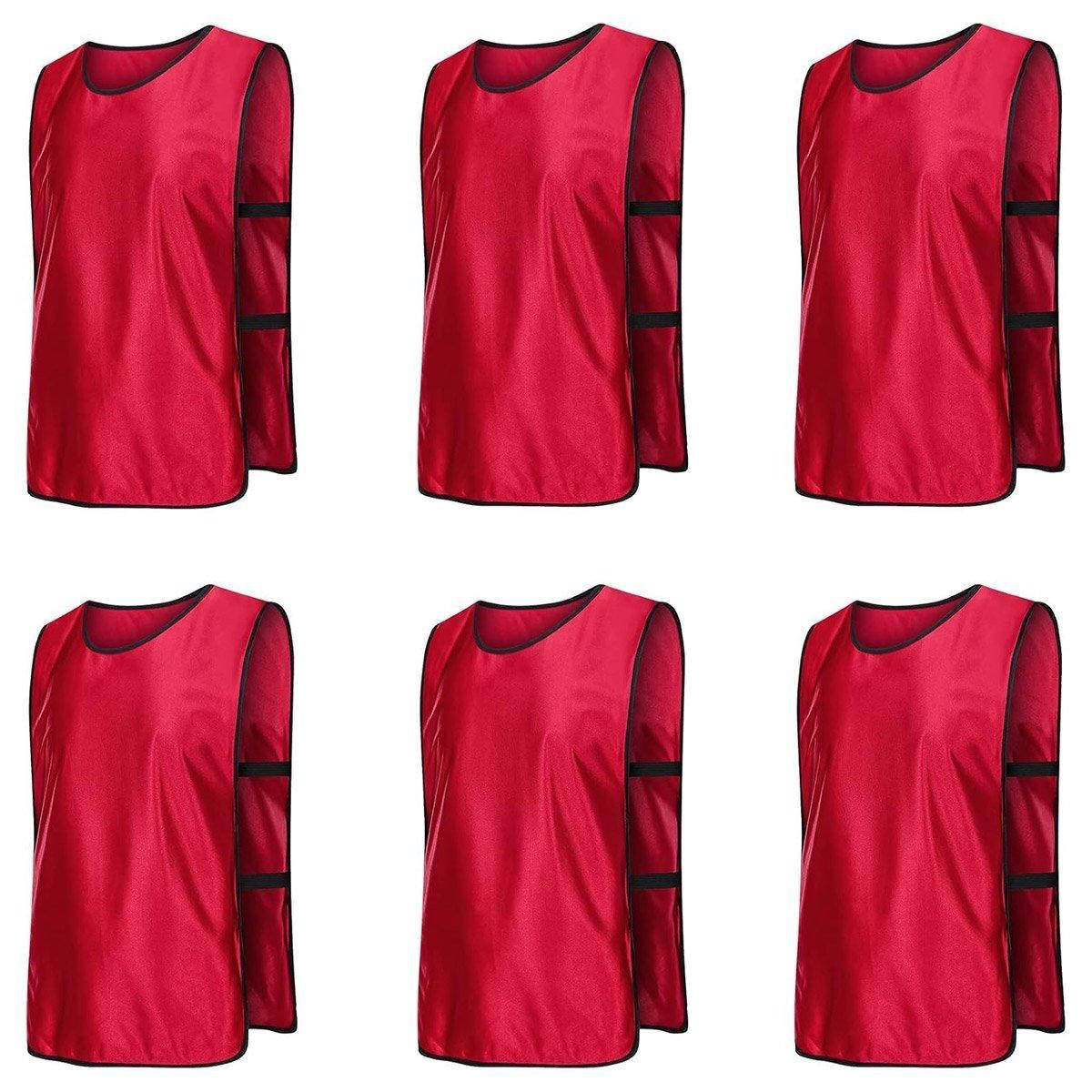6X Sports Training Bibs Soccer Vests Group Team Bibs Basketball Cricket Football - Red-S