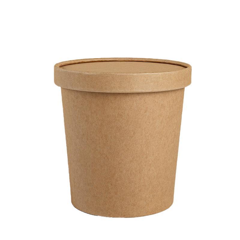 250x Biodegradable Kraft Paper Soup Bucket with Lid Takeaway Tubs Cups - 450ML (16OZ)