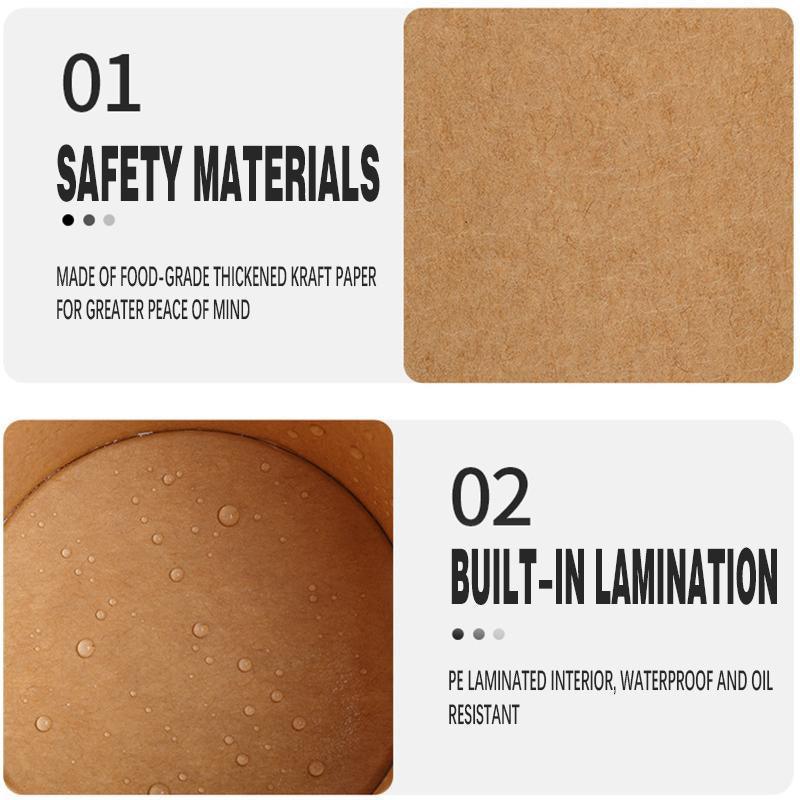 250x Biodegradable Kraft Paper Soup Bucket with Lid Takeaway Tubs Cups - 250ML (8OZ)