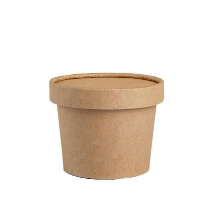 250x Biodegradable Kraft Paper Soup Bucket with Lid Takeaway Tubs Cups - 250ML (8OZ)