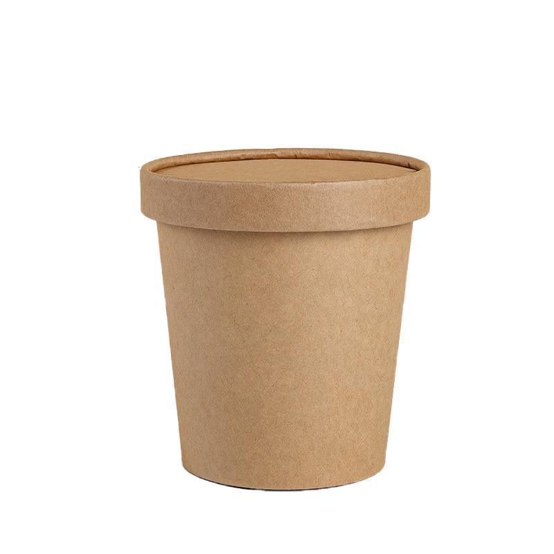 250x Biodegradable Kraft Paper Soup Bucket with Lid Takeaway Tubs Cups - 250ML (8OZ)