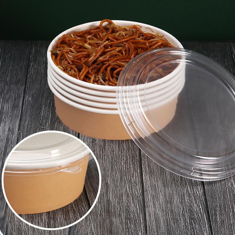 Take-Away Kraft Paper Salad Bowl Food Grade Takeout Tableware Food Bowl With Lid - 750ML