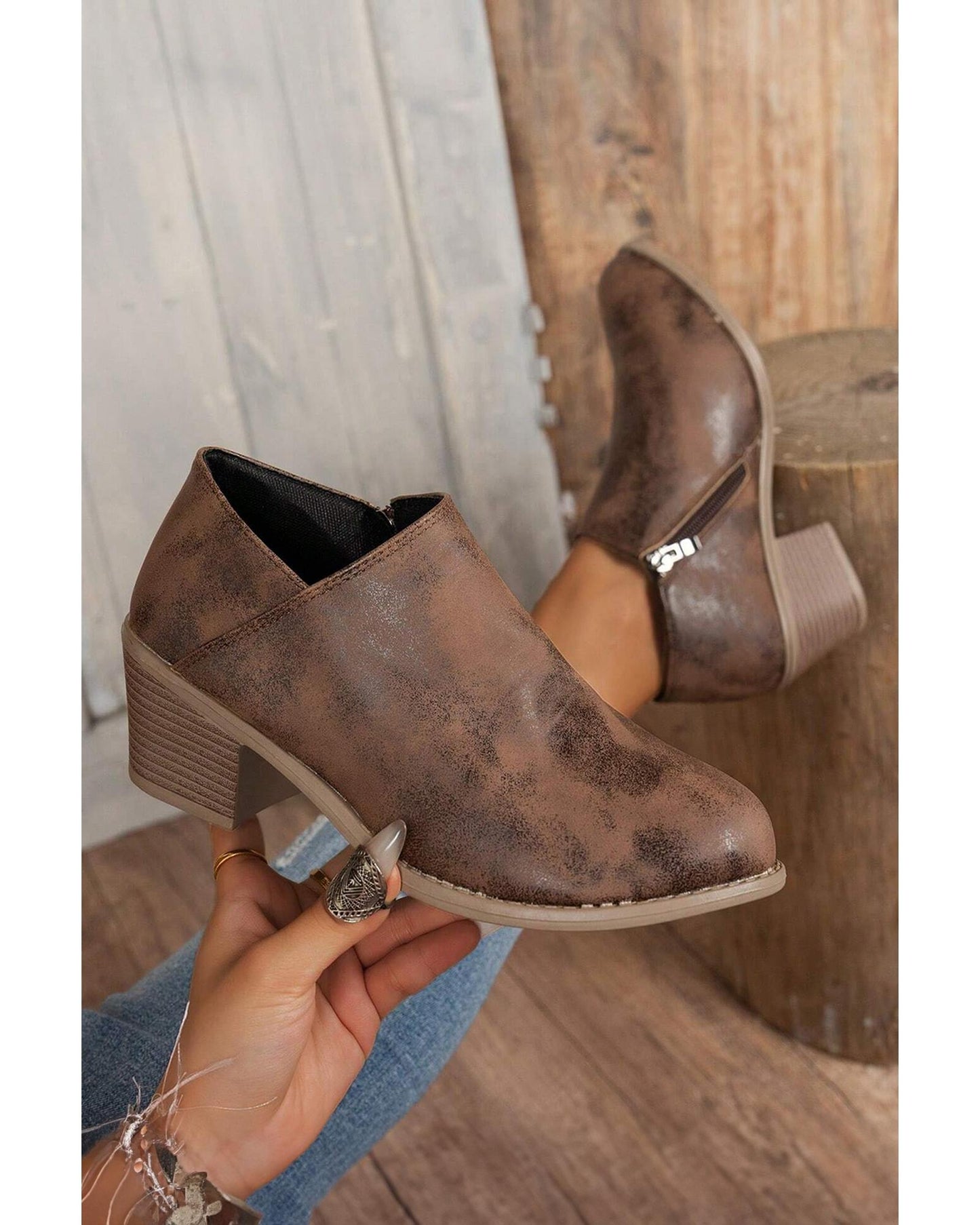 Coffee Tulip Opening Suede Ankle Boots - 38 EU