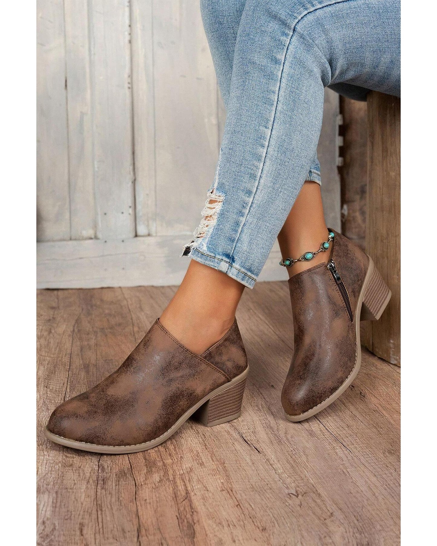 Coffee Tulip Opening Suede Ankle Boots - 42 EU