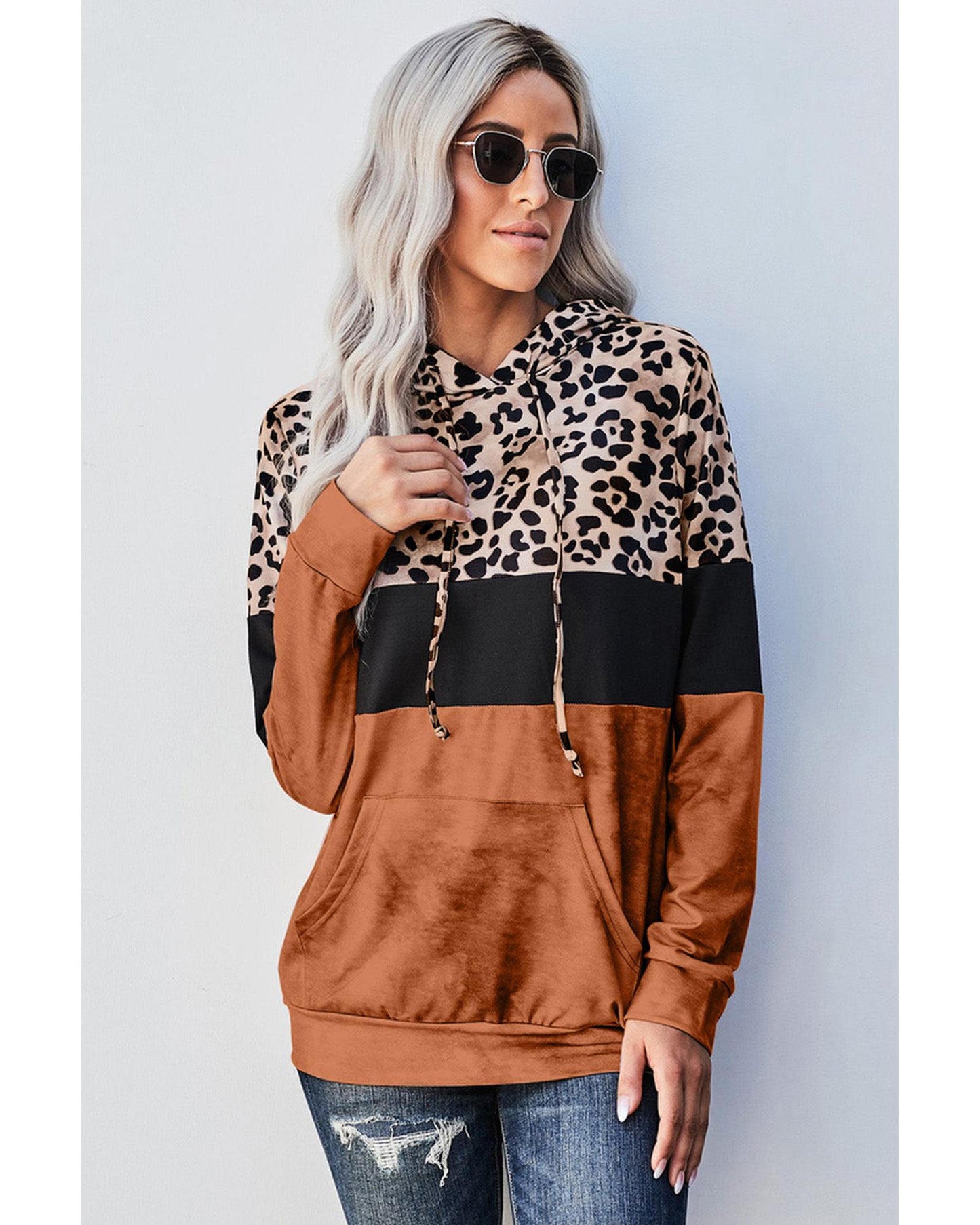 Azura Exchange Leopard Tie Dye Colorblock Hoodie - M