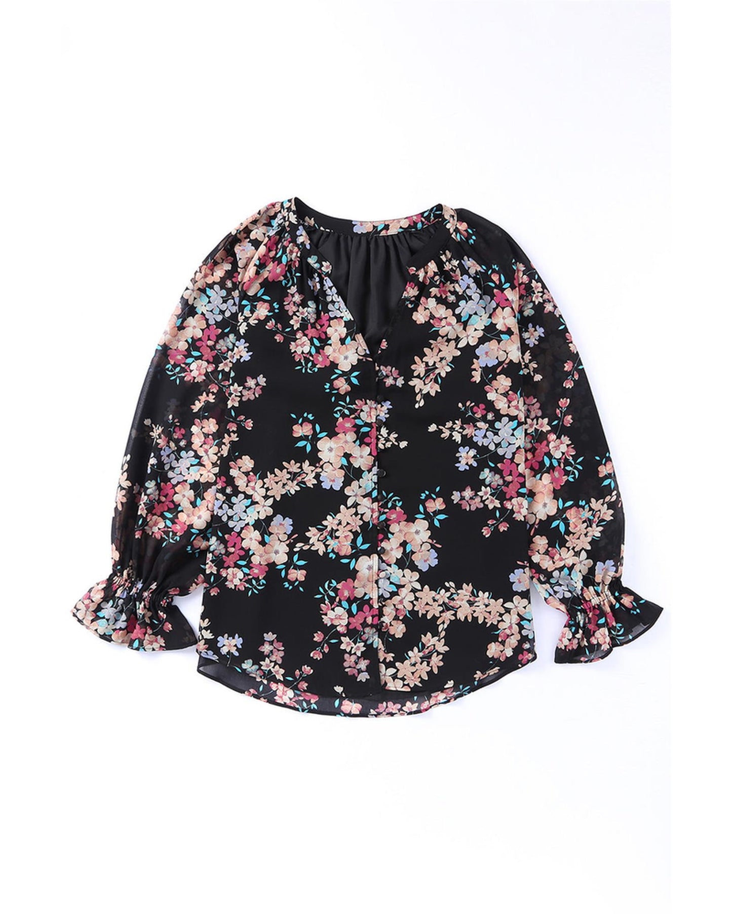 Azura Exchange Wildflower Print Chiffon Blouse - L