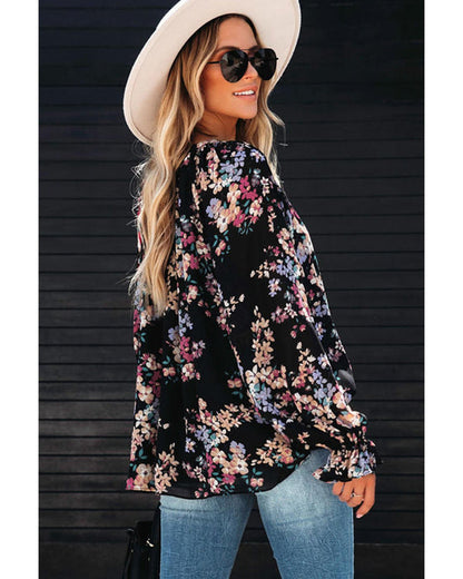 Azura Exchange Wildflower Print Chiffon Blouse - M