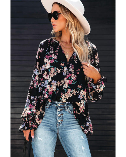 Azura Exchange Wildflower Print Chiffon Blouse - S