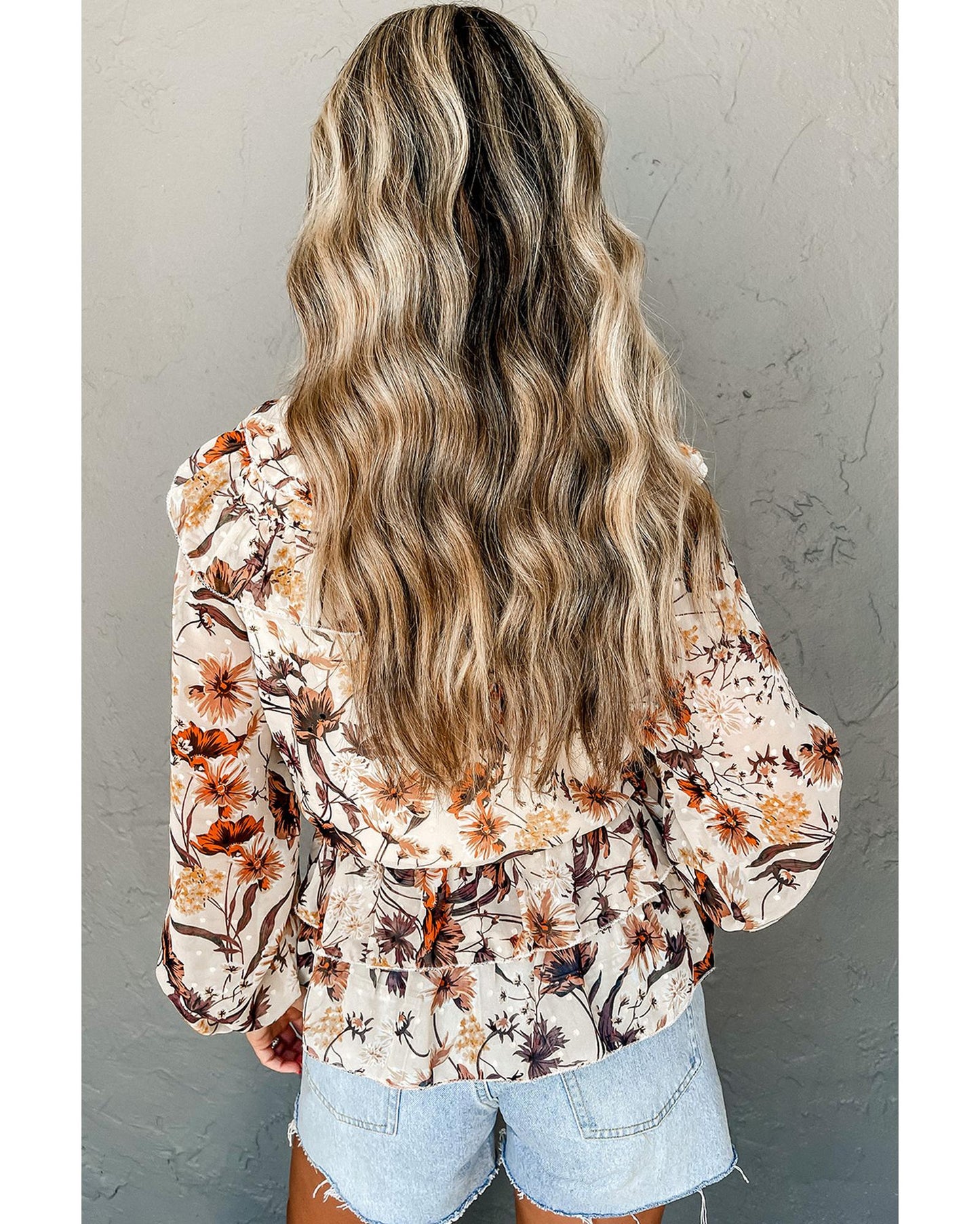 Parchment Floral Buttoned Peplum Top - L