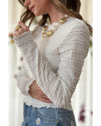 White Knit Jacquard Slim Fit Top - L