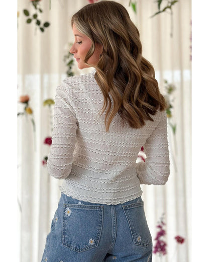 White Knit Jacquard Slim Fit Top - L