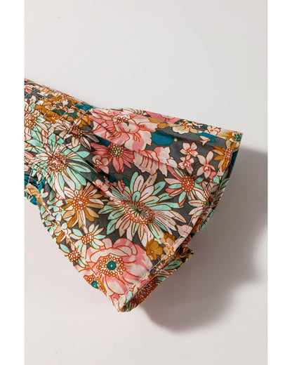 Yellow Floral Print Smocked Bubble Sleeve Ruffled Crop Top - XL