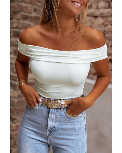 White Folded Off Shoulder Slim Top - M
