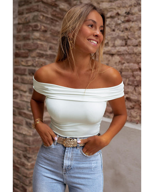 White Folded Off Shoulder Slim Top - XL
