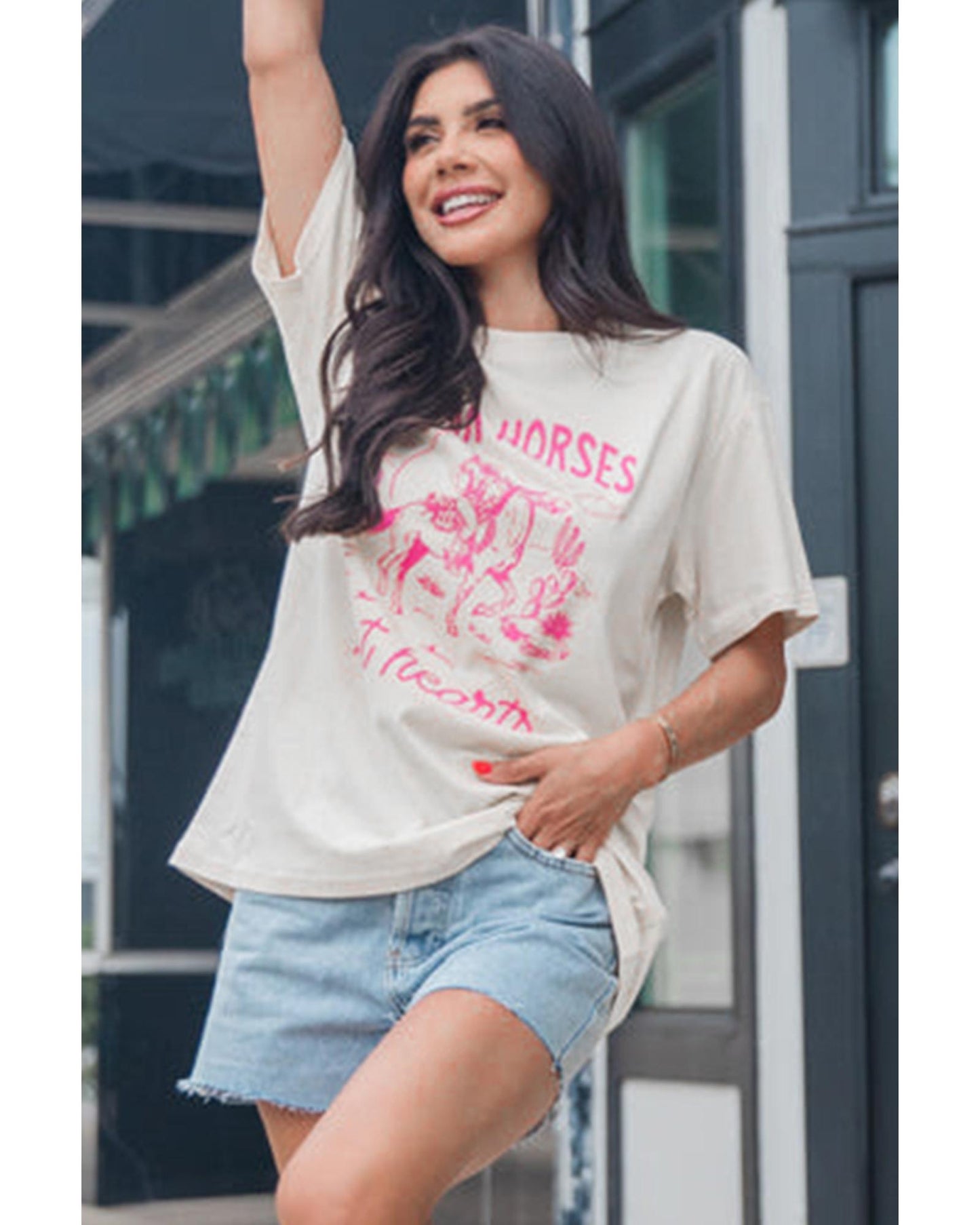 White Western BREAK HORSES Cowboy Graphic Crewneck T Shirt - 2XL