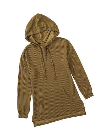 Azura Exchange Ribbed Drawstring Hoodie with Kangaroo Pocket - M