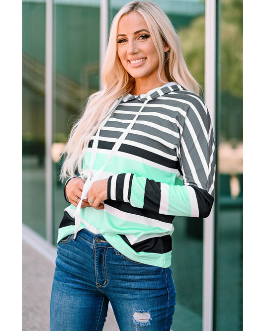 Azura Exchange Striped Drawstring Long Sleeve Hoodie - M