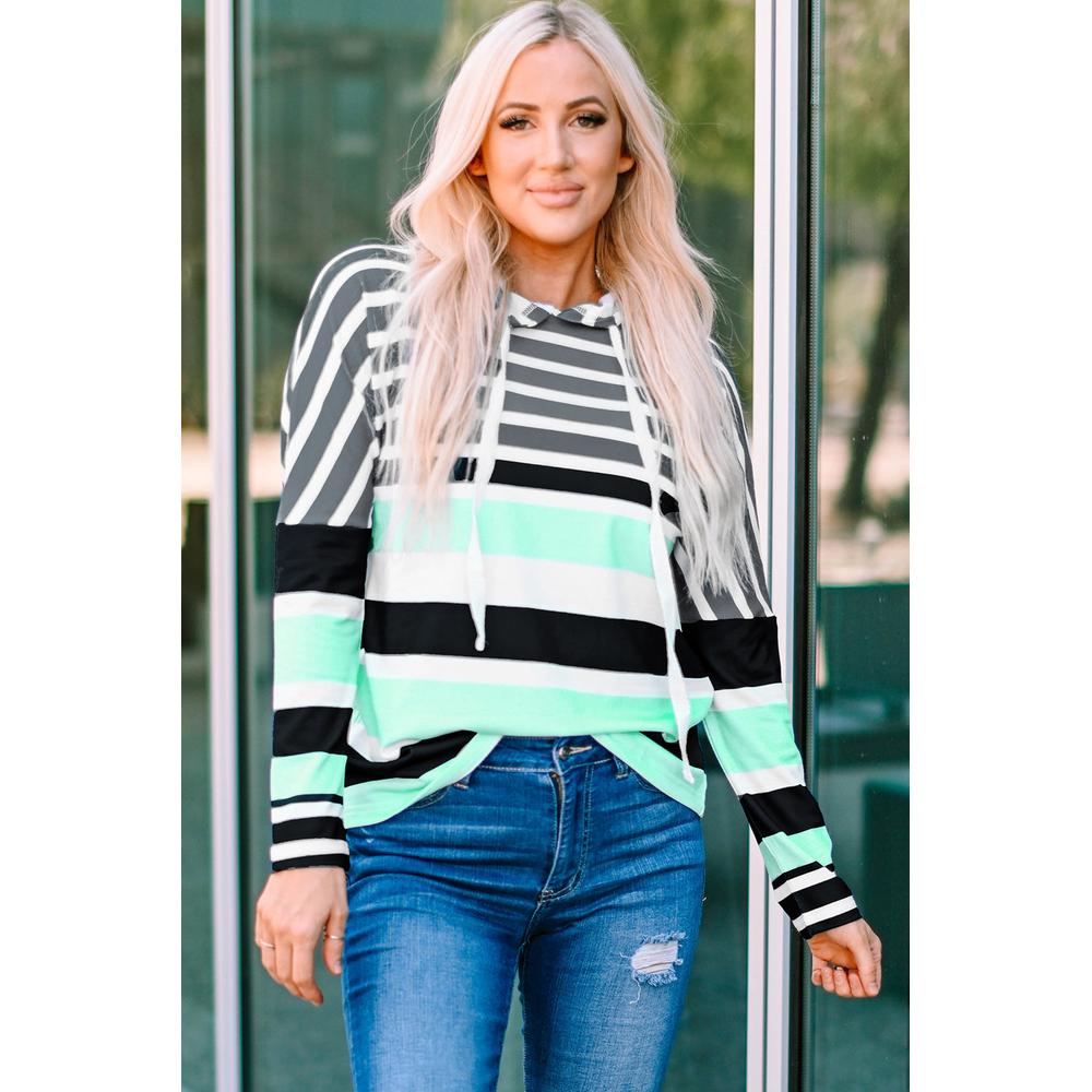 Azura Exchange Striped Drawstring Long Sleeve Hoodie - M