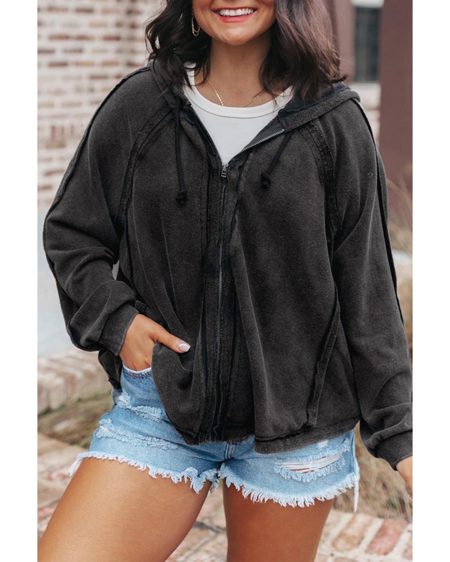 Azura Exchange Oversized Zip Up Hoodie with Pockets - L