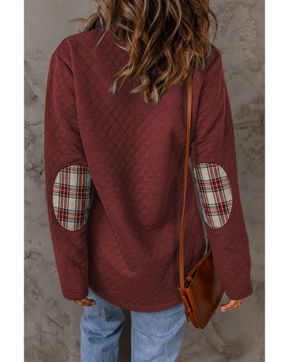 Azura Exchange Geometric Texture Plaid Trim Sweatshirt - L