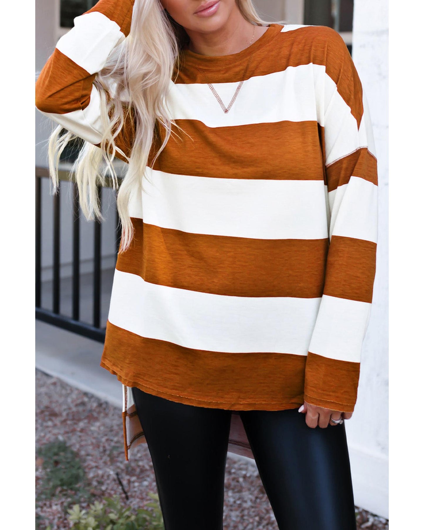 Azura Exchange Drop Shoulder Striped Sweatshirt - L