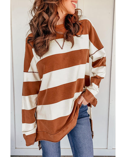 Azura Exchange Drop Shoulder Striped Sweatshirt - L