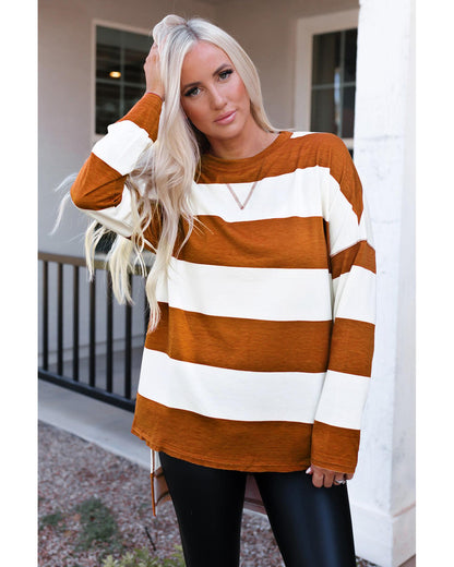 Azura Exchange Drop Shoulder Striped Sweatshirt - M