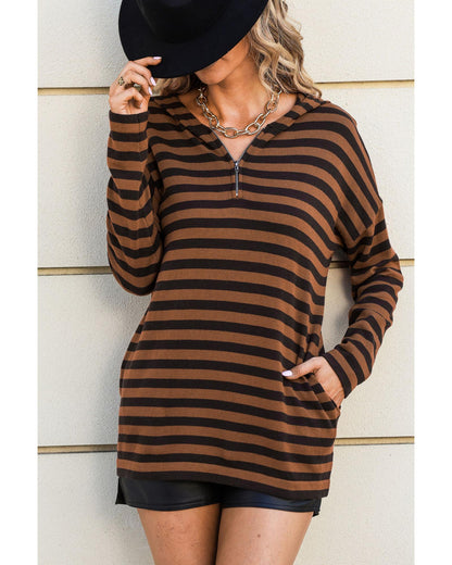 Azura Exchange Striped Knit Quarter Zip Hoodie - 2XL