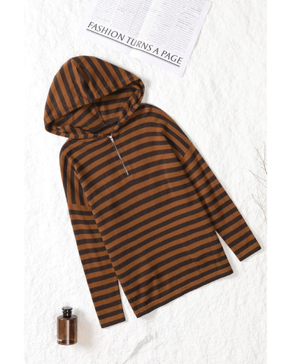 Azura Exchange Striped Knit Quarter Zip Hoodie - L