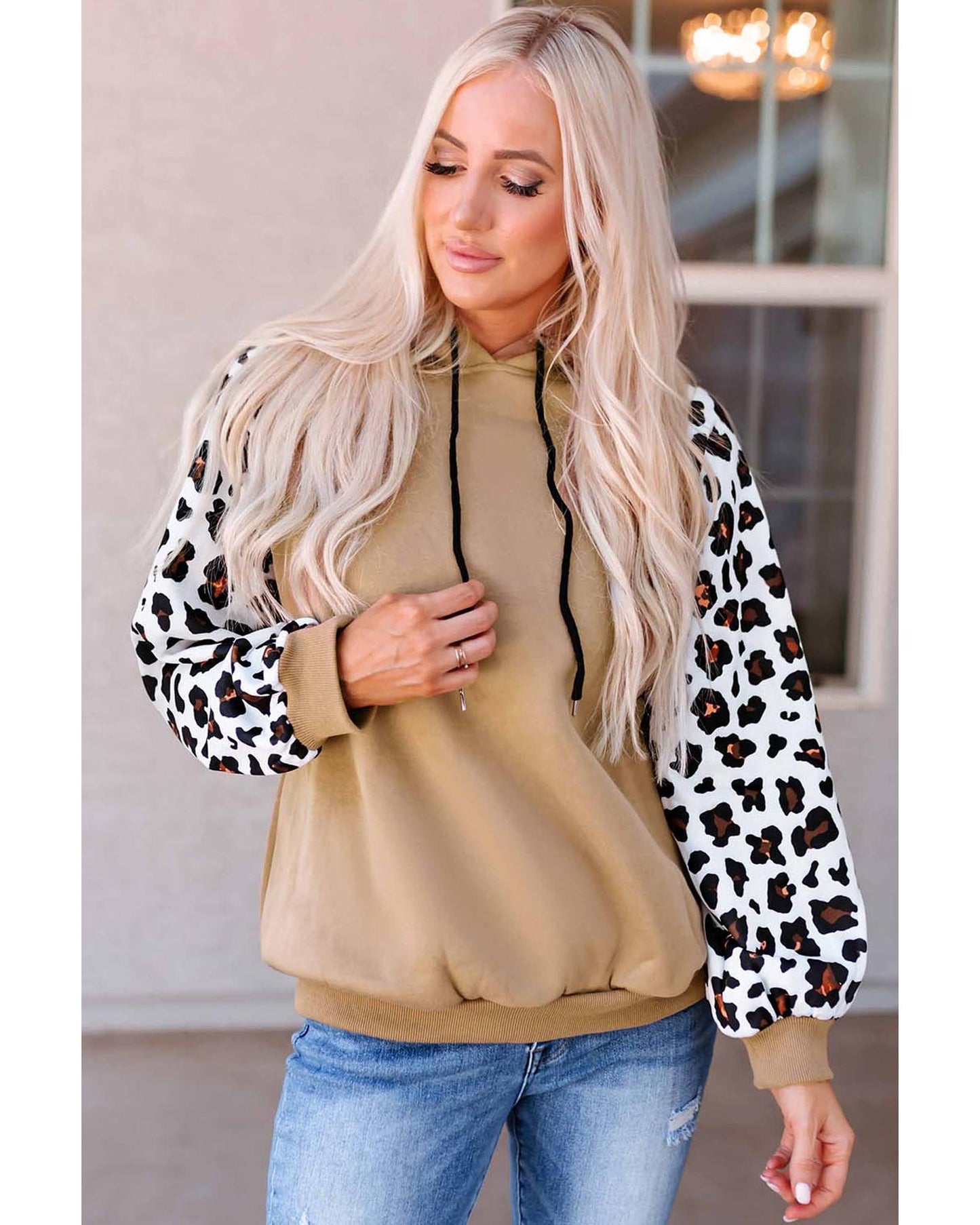 Azura Exchange Leopard Bishop Sleeve Hooded Sweatshirt - M