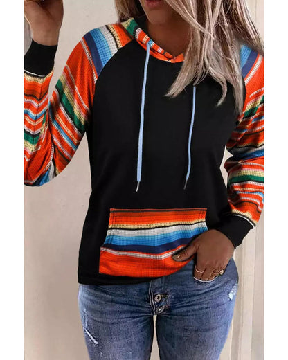 Azura Exchange Striped Patchwork Kangaroo Pocket Hoodie - L